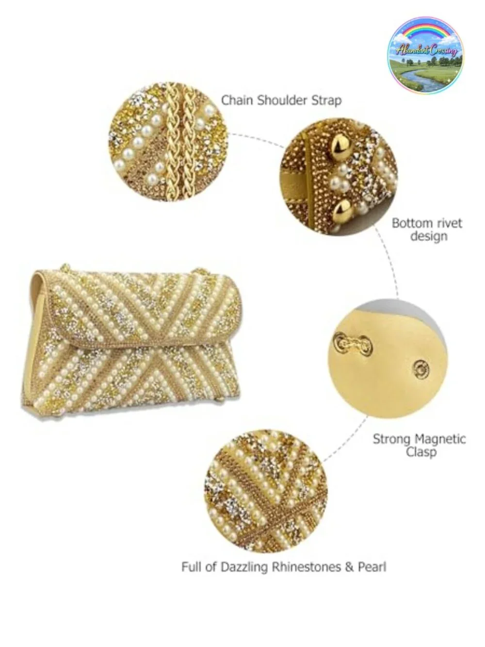 Rhinestone Clutch Purse with Chain - Sparkly Evening Bag Women